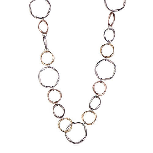 Two tone geometric big circle link chain hollow out necklace women fashion jewellery 